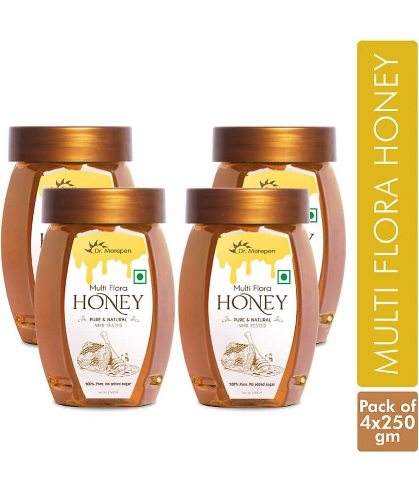 Dr. Morepen Pure & Natural Multi Flora Honey 100% Pure No Added Sugar |NMR Tested Pack of 4 (1Kg)