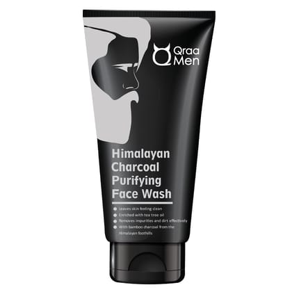 Qraa Men Himalayan Charcoal Purifying Face Wash for Men, Deep cleanses and Brightens Skin Tone - 100g