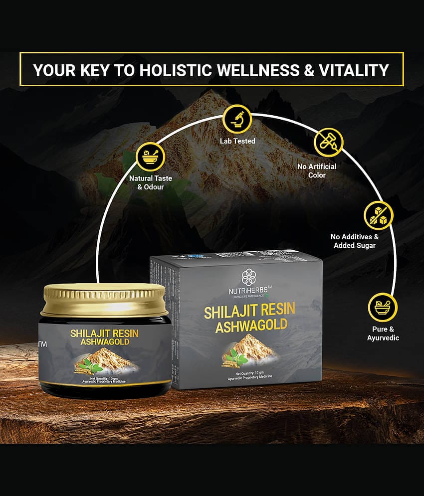 Nutriherbs Shilajit Resin Gold with Ashwagandha (Ashwagold) for Stress Relief & Stamina
