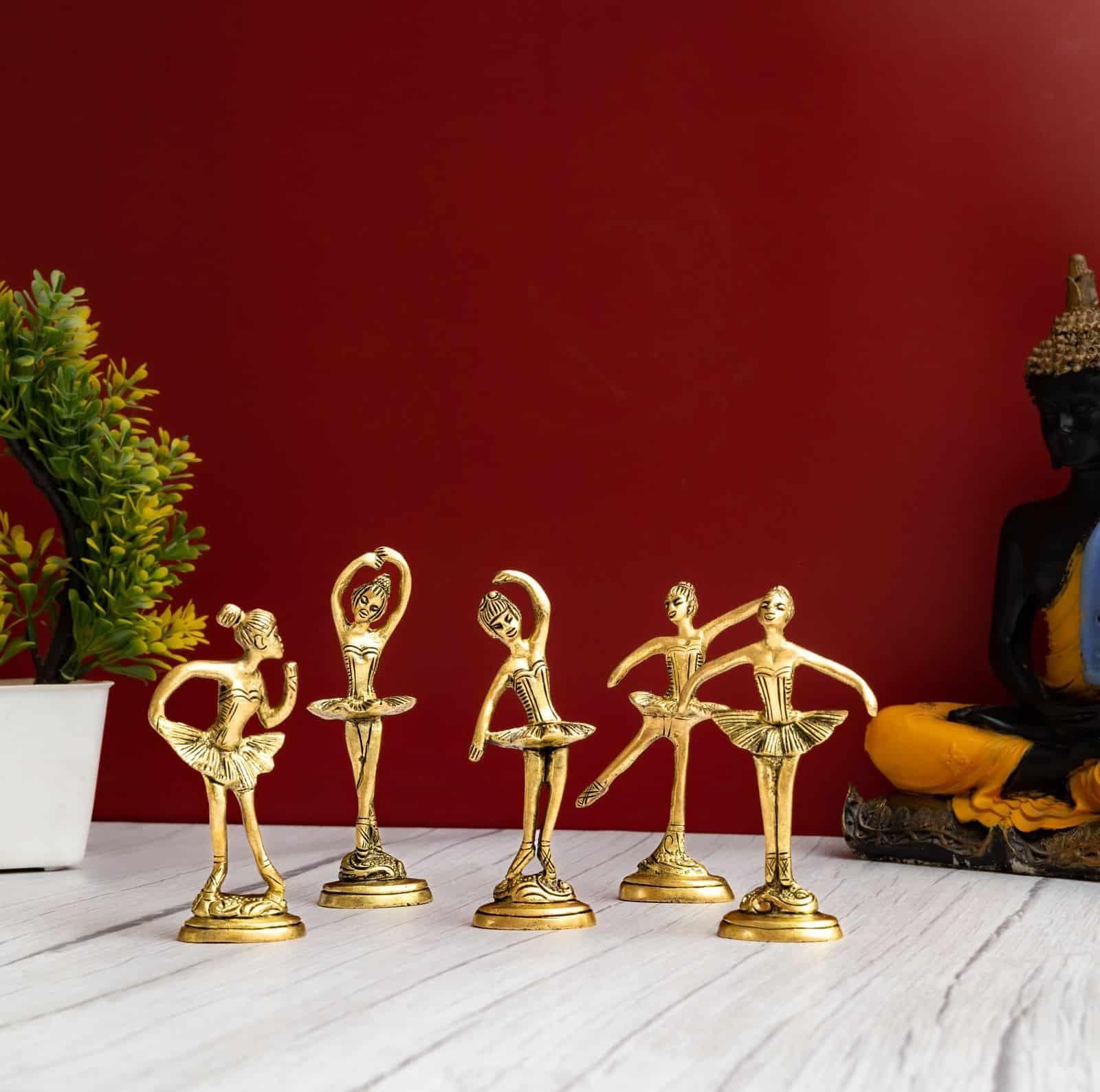 Brass Dancing Ballerinas Set of Five - 5 inch Height