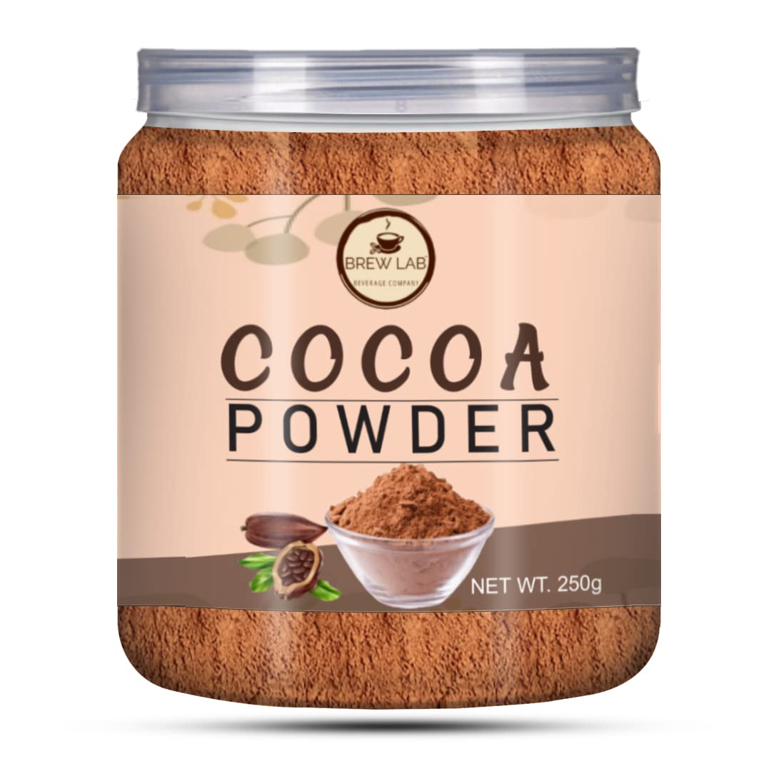 Brew Lab 100% Natural Cocoa Powder Used for Cookies,ice cream, dairy drinks and Baking Cakes, Shakes, Smoothies, Frosting Making Cocoa Powder-250 gm