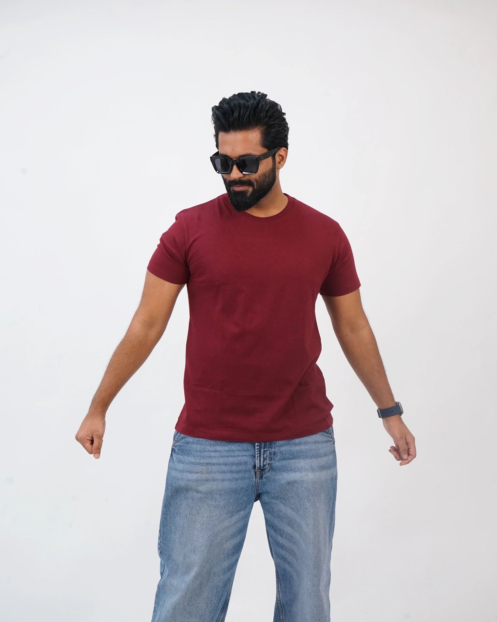 Maroon Round Neck Tees for Men