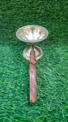 Brass Sambrani Stand & Loban Dhoop Dani Burner with Wooden Handle for Kapur - Sambrani Dhoop Holder | Pack of 2