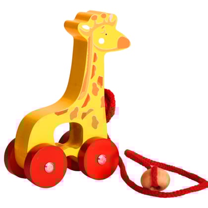 TOYJOS Wooden Pull Along Giraffe Toy for Kids Toddler | Non-Toxic Child-Safe Paints | Early Learning Walking Balance Coordination Skill Development Baby Toys with Pull String Moving Wheels (12 months)