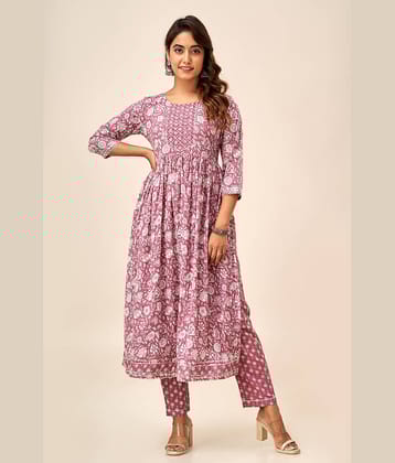 SVARCHI Cotton Printed Anarkali Women's Kurti - Mauve ( Pack of 1 )