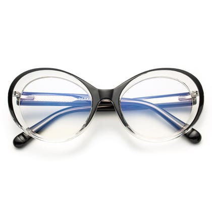 PERKEY Full Rim Oval-Oversized Computer Glasses For Eye Protection Spectacles Frames Women - OPTL009-C1-Medium / Clear / Black Transparent