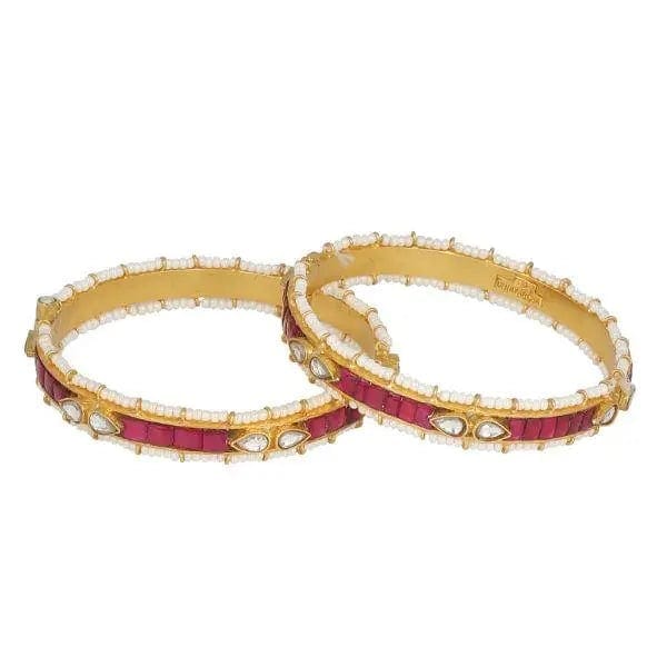 Silver Gold Plated Red Jadau Bangle ( Single)-2.4