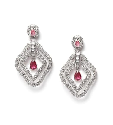 Generic Women's Brass Silver Plated Drop Earrings (Red)-PID66265 Generic Women's Brass Silver Plated Drop Earrings (Red)-PID66265