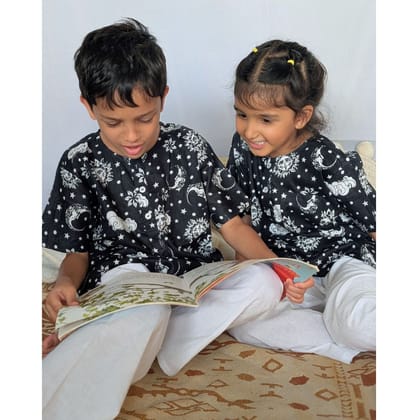 Cotton Night Suit for Kids | Nayantaara Black-1-2Y