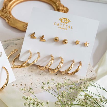 Gold Fame Earrings Set Of 6-1