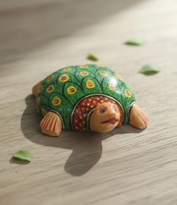 Icrafts Handmade Wooden Green Shell Tortoise Toy – Eco-Friendly Traditional Wooden Toy for Kids Single Pc (L:  7.62cm × B: 5.02 cm × H: 7.62 cm)