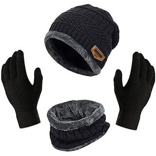 Fashlook Woolen Black Casual Winter Cap