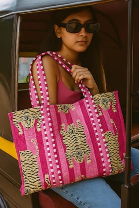 Handblock Printed Quilted Tote Bag without zip/button 17x18x 6 inches