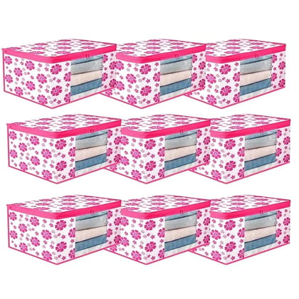 Bindian Multipurpose Saree Cover for Wardrobe Storage | Premium Non-Woven Fabric Cloth Organizer Box with Transparent Window & Zipper | Ideal for Storing Sarees & More (Pink Flower, Pack of 9) Bindian Multipurpose Saree Cover for Wardrobe Storage | Premium Non-Woven Fabric Cloth Organizer Box with Transparent Window & Zipper | Ideal for Storing Sarees & More (Pink Flower, Pack of 9)