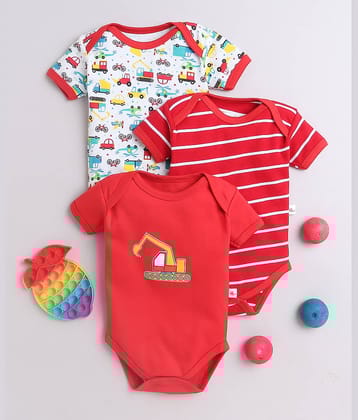 BUMZEE Pack of 3 Baby Boys Cotton Bodysuit ( Red )