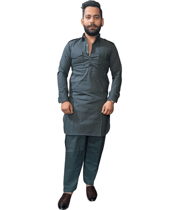 Preen Olive Green Cotton Blend Pathani Suit Pack of 1