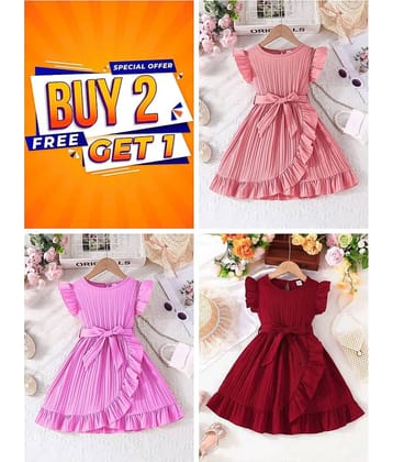Mullick the designer Cotton Blend Frock For Girls ( Pack of 3 , Light Pink,Peach,Red )