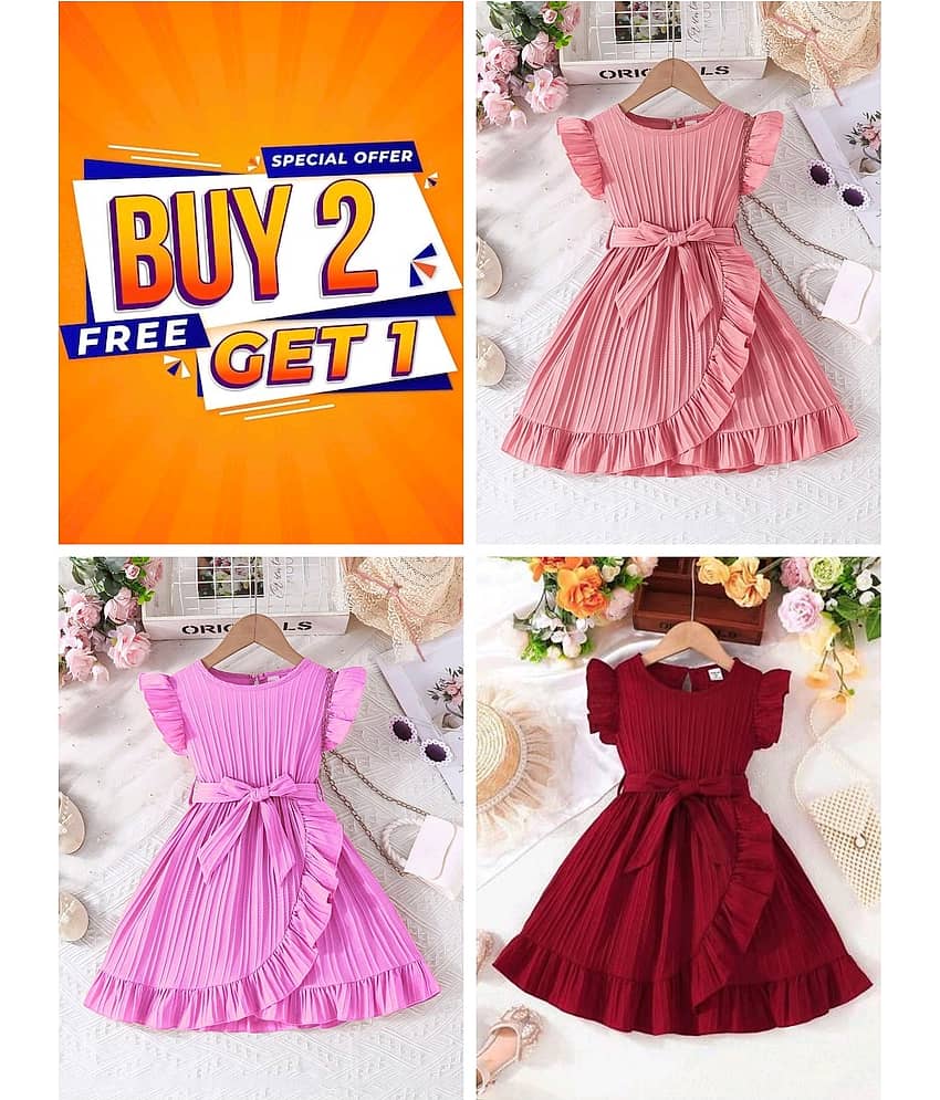 Mullick the designer Cotton Blend Frock For Girls ( Pack of 3 , Light Pink,Peach,Red )