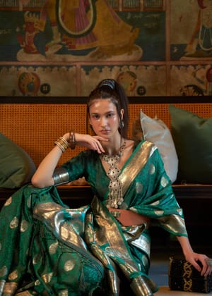 Panna Green Woven Banarasi Satin Silk Saree