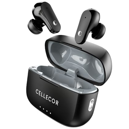 Cellecor BroPods C109 QUAD TWS, 60H Playtime,Quad Mic ENC,5.3v BT,50ms Low Latency Gaming Bluetooth-Black Grey