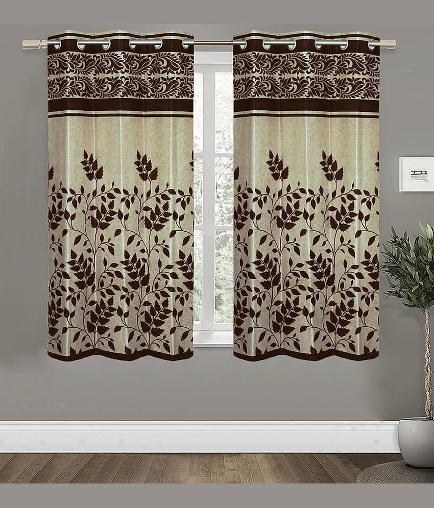 Home Candy Set of 2 Window Semi-Transparent Eyelet Polyester Brown Curtains ( 152 x 120 cm )