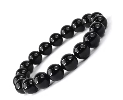 Natural Black Onyx Bracelet Crystal Stone 10 mm Round Bead Bracelet for Reiki Healing and Crystal Healing Stone (Color : Black)