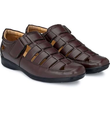 Mens Casual Faux Leather Solid Velcro Sandal Size 8 (Brown)