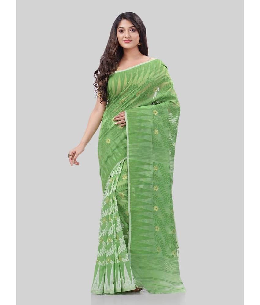 Desh Bidesh Cotton Self Design Saree Without Blouse Piece ( Light Green )