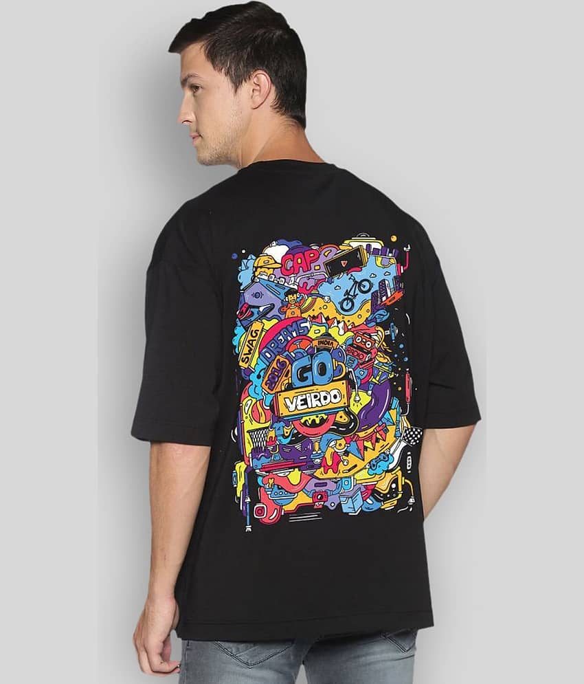 Veirdo Pack of 1 Cotton Oversized Fit Men's T-Shirt ( Black )
