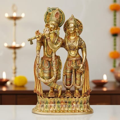 Brass Radha Krishna Idol - Traditional Religious Showpiece, Height : 12.8 Inch (BSMAS688 A)