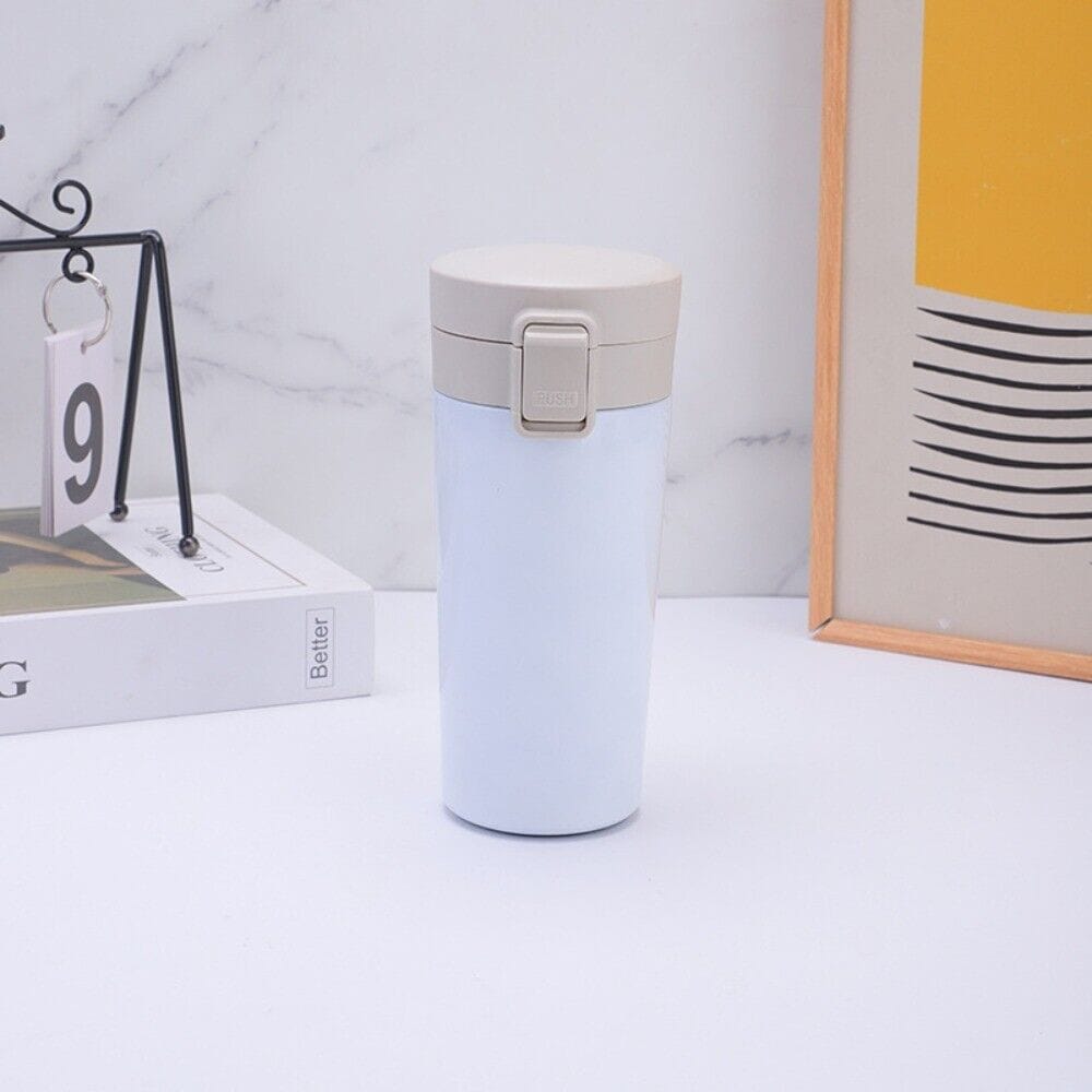 Little Station Coffee Mug with Lid Double Wall Stainless-Steel Tea Coffee Mug Tumbler with Flip Lid Hot and Cold for 6 Hours, 350ml (White)