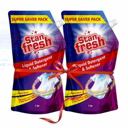 STANFRESH LIQUID DETERGENT & SOFTENER -1 LTR–POUCH (Single, Pack of 2)