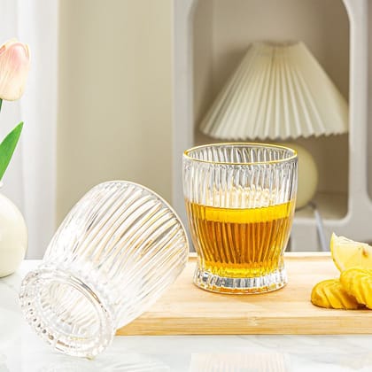 Linear Pattern Whiskey Glass with Gold Rim - Set Of 6-Option A