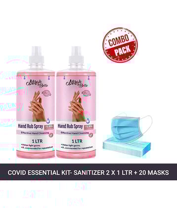 Mirah Belle Hand Rub Sanitizer Spray 1ltr Pack of 2 & 20 Face masks Sanitizers 2000 mL Pack of 3