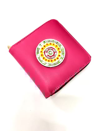 Pink  Handcrafted Lippan Art Mini Wallet
