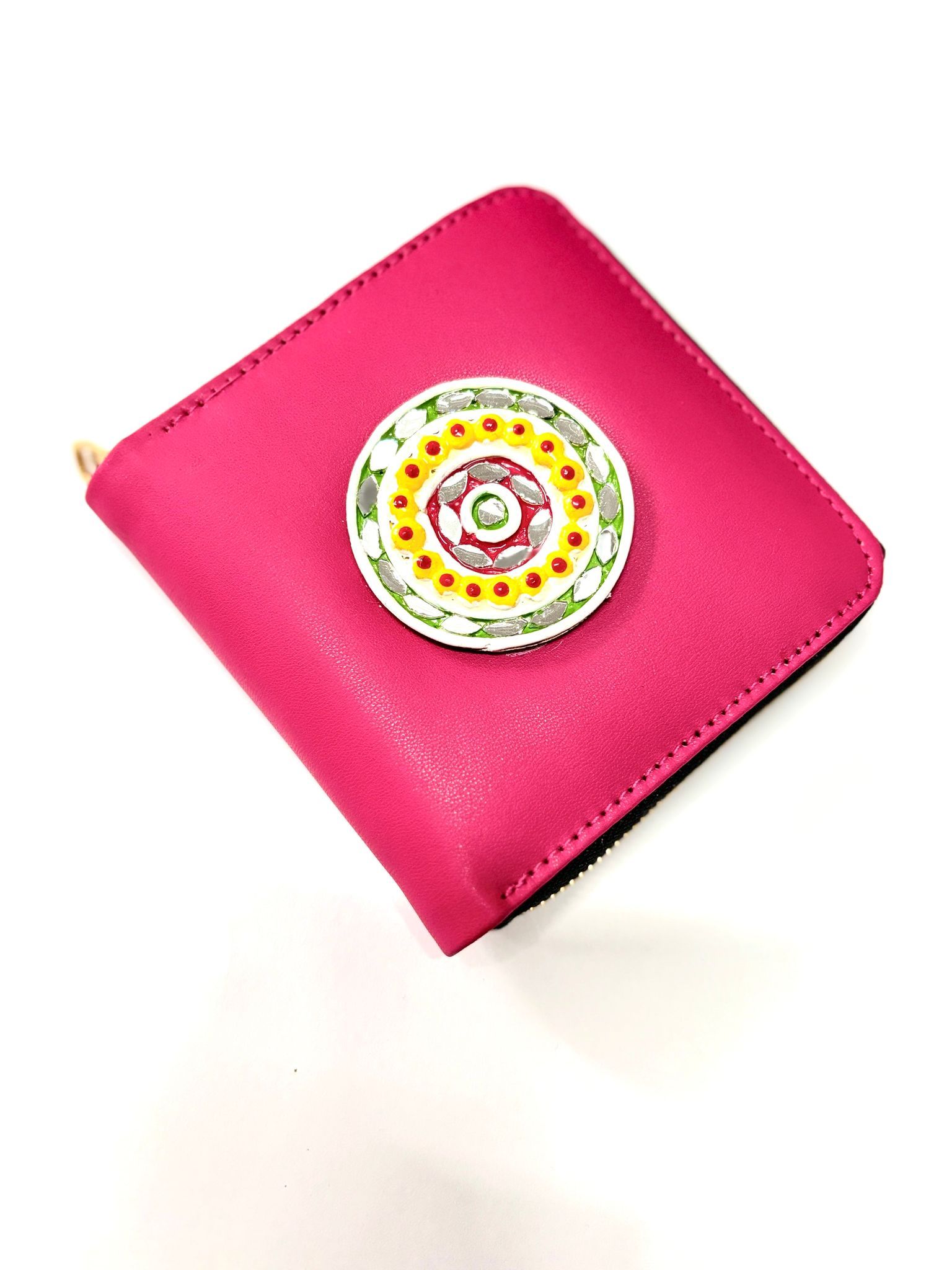 Pink  Handcrafted Lippan Art Mini Wallet