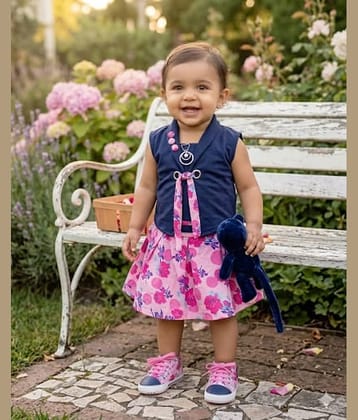 s muktar garments Pack of 1 Baby Girls Silk Blend Top ( Navy )
