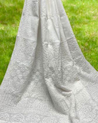 Ivory Chikankari Kota Doria Saree White Handcrafted