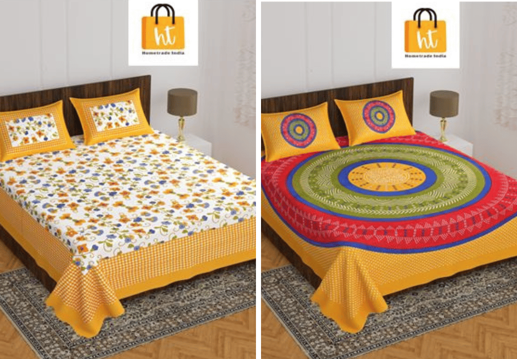 2201-Hometrade India- Standard Double Size (90*100 in )-Combo Jaipuri Double bedsheet With Matching Pillow Cover