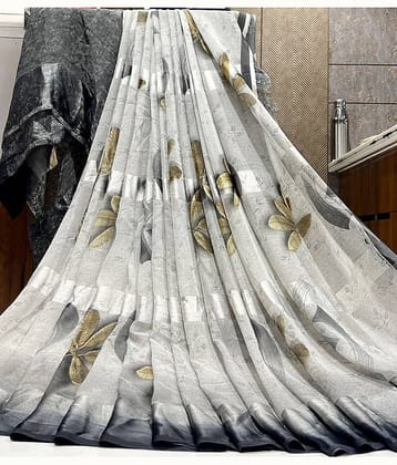 Sitanjali Georgette Printed Saree With Unstitched Blouse Piece ( Grey )