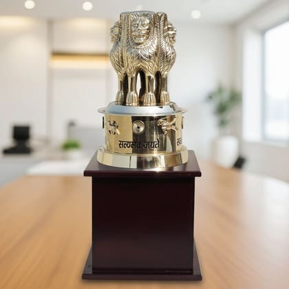 Brass + Wooden Ashoka Pillar Statue – Premium Corporate Gift Item, Height : 13.5 Inch (FMAS720 H)