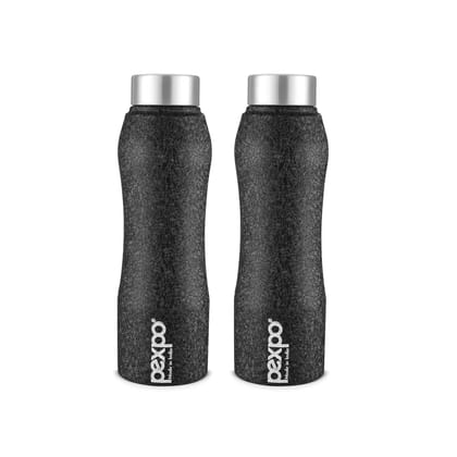 PEXPO Stainless Steel Fridge Water Bottle, 1000 ml, Pack Of 2, Black, Bistro | Leak-Proof & Easy to Grip Water Bottle