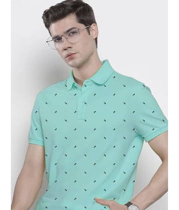 Merriment Pack of 1 Cotton Blend Regular Fit Printed Half Sleeves Men's Polo T Shirt ( Aqua )