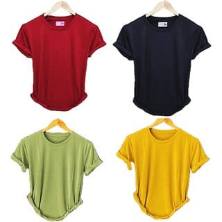 Fashlook Solid Round Neck Polyester Casual Multicolor Half Sleeve T-Shirt For Mens (Pack of 4)