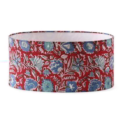 Blockprint Lampshade - 13x9x6-Red/ Bue / White / Turquoise / 100% Cotton / H: 6" x B; 13"