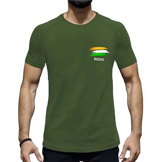 HIT SQUARE Olive Pure Cotton Round Neck Printed For Men