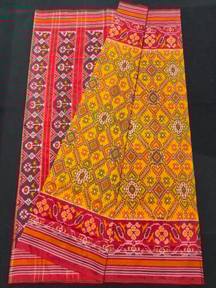 Pochampally Ikkat Silk Patola Yellow With Red Sari