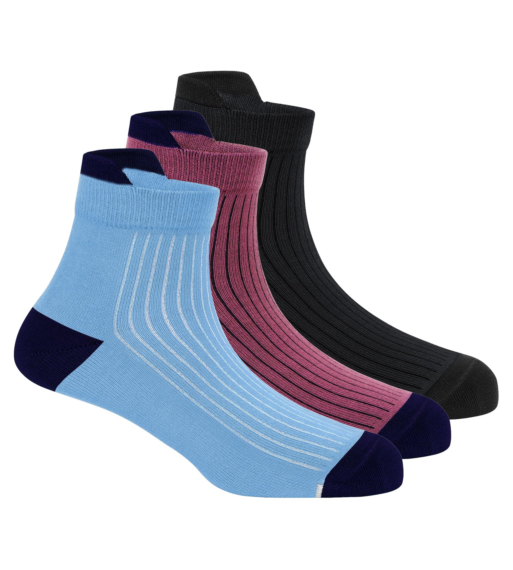 Freecultr Ankle Socks | Breathable Bamboo Fibre | Odour Resistant | Thermo Regulated | Moisture Wicking | Anti-Slip Y-Heel | Soft & Comfortable Azure Blue, Black, Dusty Purple