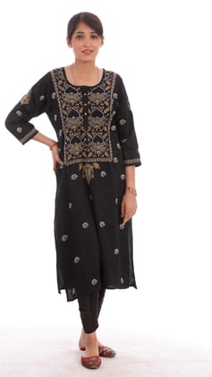 Handloom Black Kurti Yoke Style