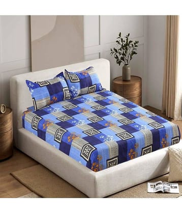 Valtellina Poly Cotton 1 Double Bedsheet with 2 Pillow Covers ( Blue )